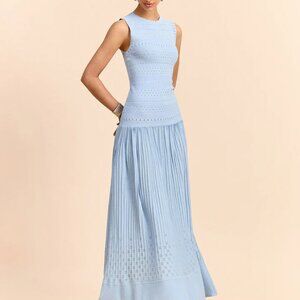 COMMENSE Sleeveless Knit Eyelet Pleated Maxi Dress